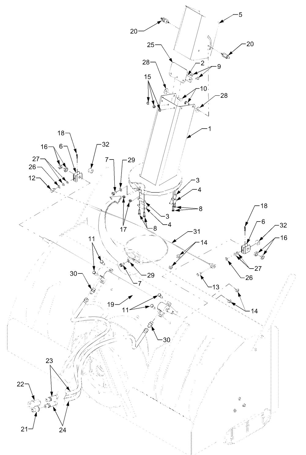 Discharge Chute And Chute Controls Diagram and Parts List for 619 590100 Cub Cadet Snow Blower